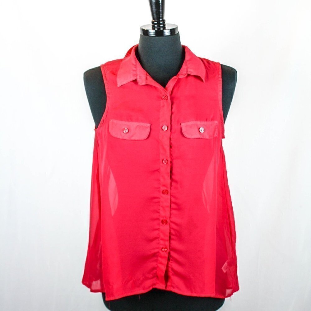 Aeropostale Sheer Pink Sleeveless Button U…